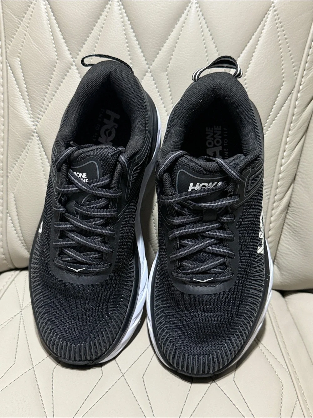 Hoka Black and White Bondi 7 Running Sneakers